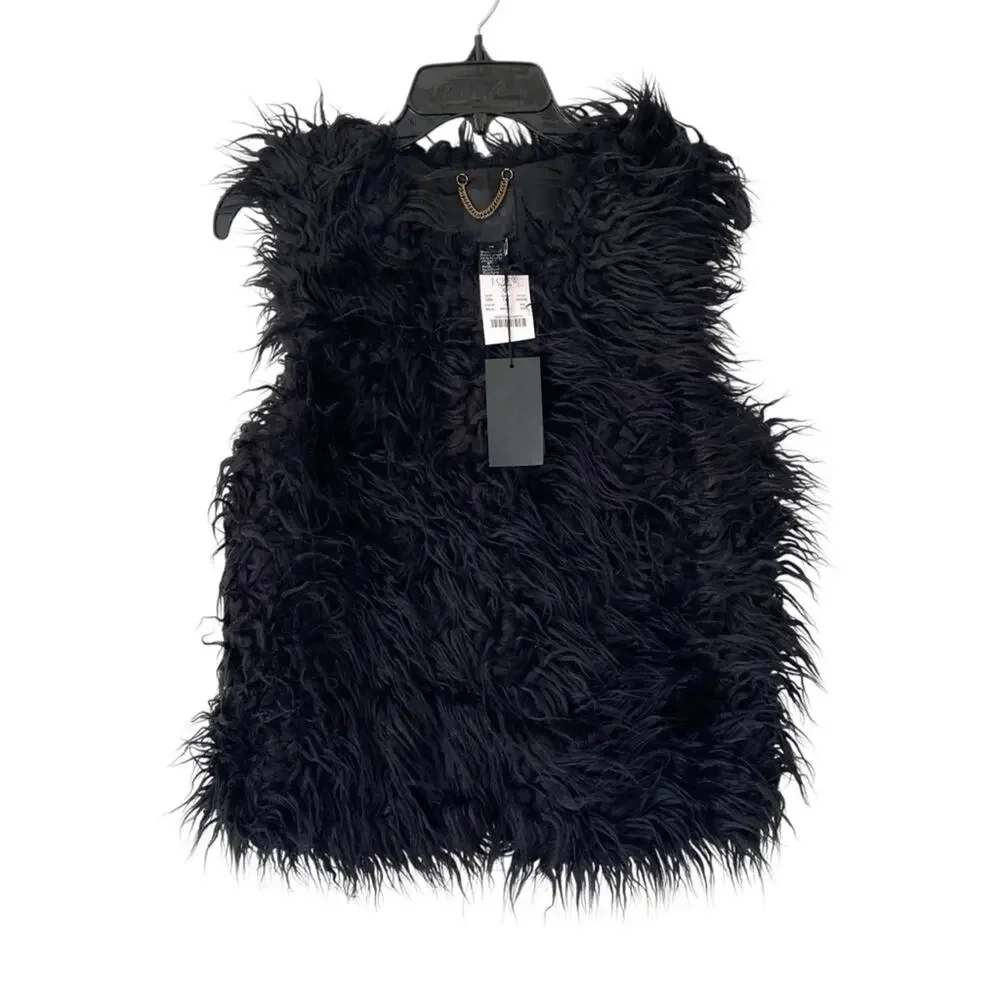 J. Crew Collection NWTS Black Faux Fur Vest size XS